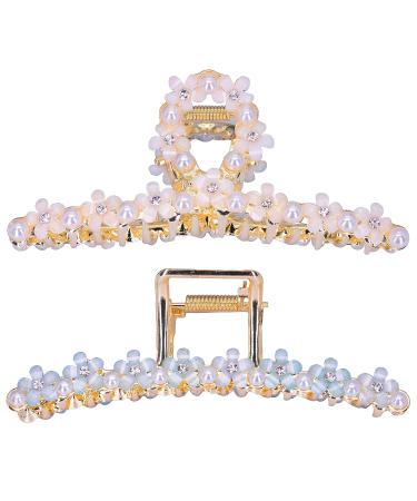 Shiny Metal Hair Clips with Flower and Pearl - Large Hair Claw Barrettes for Women and Girls - Nonslip Fashion Accessories for Daily Hairstyling - Strong Hold for Thick/Thin Hair - Buy Online on GoSupps.com