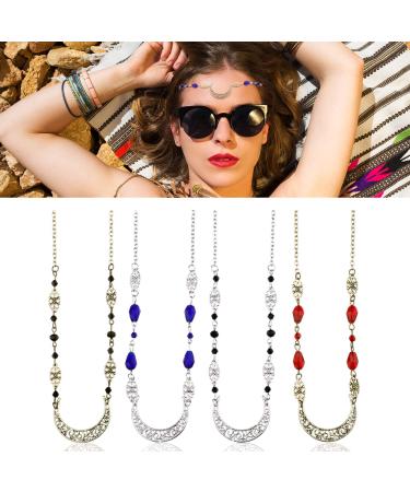 4 Pieces Boho Moon Head Chain Crescent Moon Forehead Chain Vintage Crystal Headpieces Hair Accessories Moon Pendant Hair Chain Festival Headband for Women Girls