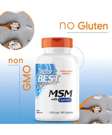 Doctor's Best MSM 1000mg Capsules - 180 Count | OptiMSM, Laboratory Tested, Non-GMO, Gluten-Free & Soy-Free with Natural Sulphur - Buy Online on GoSupps.com