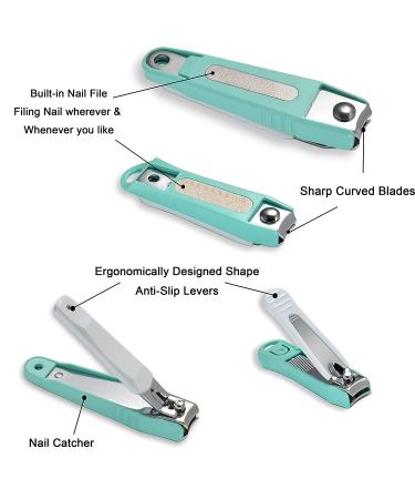 Pafason Nail Clipper Set with Nail Catcher, File - Sharp Fingernail & Toenail Clippers for Men & Women - Green - Buy Online on GoSupps.com