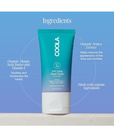 COOLA Anti-Aging Hand Cream with SPF 30 Dermatologist Tested Sunscreen Mango Seed Butter Vitamin E Organic Arnica Deeply Nourishing Visibly Smooths Skin 2 Fl Oz - Buy Online on GoSupps.com