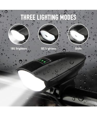 Bike Lights Set with Horn 1400LM | Rechargeable Headlight & Tail Light | Waterproof | 3 Lighting Modes | Fits Road and Mountain Bikes - Buy Online on GoSupps.com