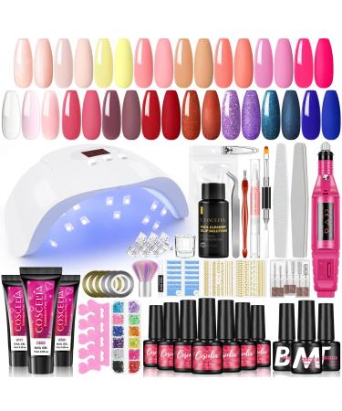 Gel Nail Polish Kit with U V Light Starter Kit 15pc Gel Polish 3pc Poly Nail Gel Kit with Drill Matte Glossy Top Coat Nail Art Sticker Poly Extension Gel Kit Complete Gel Manicure Kit Gift for Women