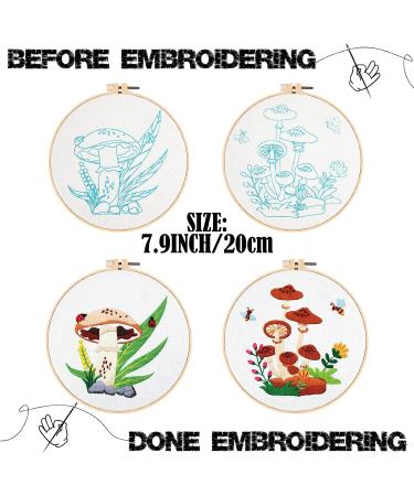 Embroidery Starter Kit: Mushroom Cross Stitch Set for Beginners - 5 Sets with Patterns, Instructions, Hoops, Needles & Threads - Buy Online on GoSupps.com