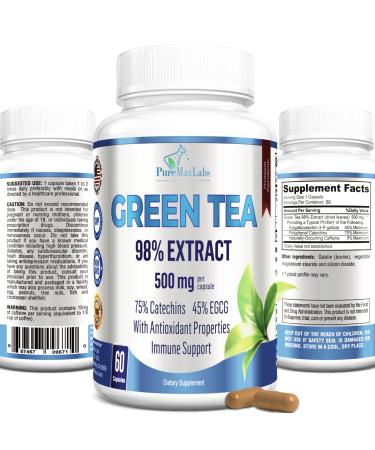 YUMMYVITE Green Tea Extract 98% - 3X Strength, 75% Polyphenol Catechins, 45% EGCG, Super Antioxidant - 60 Capsules - Buy Online on GoSupps.com