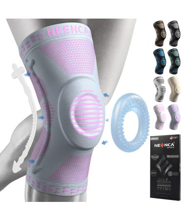 NEENCA Knee Brace Knee Compression Sleeve Support for Men Women with Patella Gel Pads & Side Stabilizers Medical Grade Knee Pads for Running Meniscus Tear ACL Arthritis Joint Pain Relief XL Pink Grey
