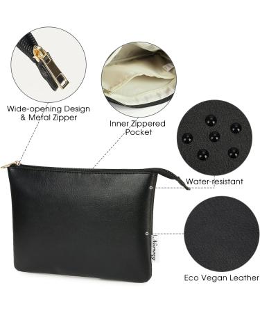 Vegan Leather Makeup Bag for Purse | Narwey Travel Cosmetic Pouch | Zipper Pencil Case for Women and Girls - Black - Buy Online on GoSupps.com