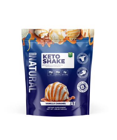 About Time Keto Shake with Bovine Collagen Protein + MCTs from Coconuts - 19g Fat 10g Protein 5g Net Carbs - Vanilla Caramel 1lb