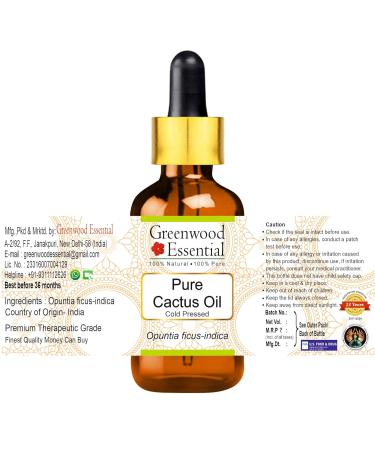 Greenwood Essential Pure Cactus Oil (Opuntia ficus-indica) Cold Pressed With Glass Dropper 10ml (0.33 oz) 0.33 Fl Oz (Pack of 1) - Buy Online on GoSupps.com