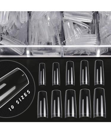 Ejiubas 500PCS Clear Coffin Nail Tips Kit with Glue - Nail Salons & DIY Nail Art - 10 Sizes - Buy Online on GoSupps.com