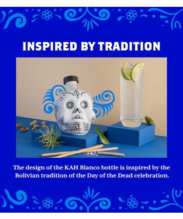 KAH Tequila Blanco - Day of the Dead Decorated White Bottle - 100% Blue - 40% vol 70 cl (700ml / 0.7 Litre) + Agave Lemon Tonic Water- 200mlx24 Tonic Water Bottles - Buy Online on GoSupps.com