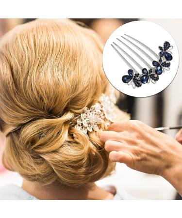 VOCOSTE Women Rhinestone Inlaid Flower Hair Comb Hair Clips Navy Blue - Buy Online on GoSupps.com
