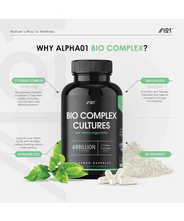 BioCultures Complex - 60 Billion CFU Probiotic Supplement for Gut Health - 17 Live Strains with Lactobacillus Acidophilus & Bifidobacterium - 60 Capsules - Buy Online on GoSupps.com