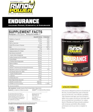 Ryno Power Endurance Capsules - Workout Harder and Longer - Reduce Lactic Acid Build-Up and Deliver More Oxygen to Your Muscles | 125 Capsules (25 Servings) - Buy Online on GoSupps.com