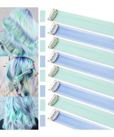 Rhyme 21" 16 PCS Light Green Sky Blue Hair Ins Colored Clip in Hair Extensions Straight Fashion Hairpieces for Party Highlights Girls Hiar Accessories (Light green Light blue) Light blue Light green - Buy Online on GoSupps.com