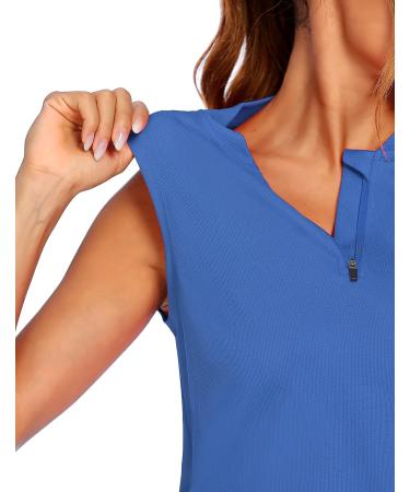 COOrun Women's Sleeveless Golf Polo Tank Top with Zipper - Blue, Size Medium 08 | Quick Dry Athletic Tennis Shirt - Buy Online on GoSupps.com