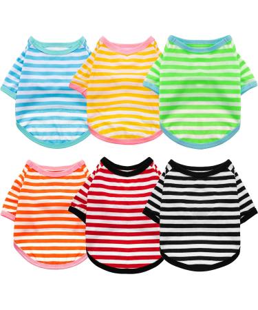 6 Pieces Dog Striped T-Shirt Dog Shirt Breathable Pet Apparel Colorful Puppy Sweatshirt Dog Clothes for Small to Medium Dogs Puppy (M)