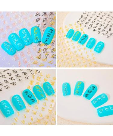 10 Sheets Letters Nail Stickers Calligraphy Nail Art Metal Style Self-Adhesive Vintage Nail Art Stickers Retro 3D Nail Stickers for Nail Art Decoration Nail Accessories - Buy Online on GoSupps.com
