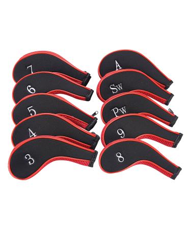 Sword &Shield sports Neoprene Zipper Golf Club Iron Head Covers Iron Covers 10pcs/Set Red&Black