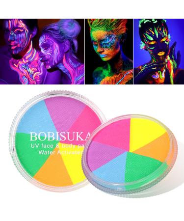 6 Colors Glow UV Blacklight Face Body Paint Palette Water Activated Neon Facepaint Washable Painting Kit for Halloween Glow In The Dark Party Cosplay Stage Makeup