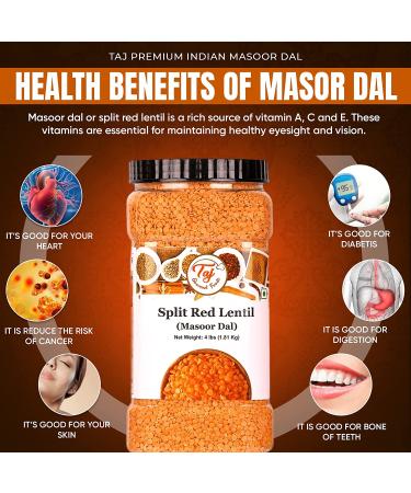 TAJ Premium Indian Masoor Dal Red Lentils - 4 lbs Jar - Buy Online on GoSupps.com