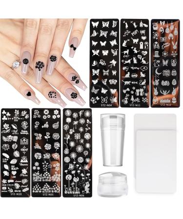 10Pcs Nail Stamp Plate Kit 6Pcs Nail Art Templates 2 Stamper 2 Scraper Animal Flower Leaf Stamper Nail Art Plates for Women Kid Art Decoration (Animal Flowers) - Buy Online on GoSupps.com