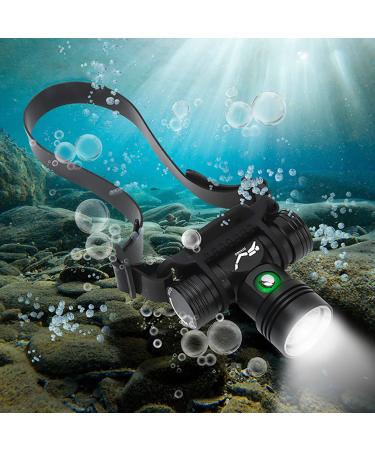 WINDFIRE Diving Headlamp, Super Bright Scuba Dive Flashlight, Underwater 60M, IPX8 Waterproof, 3 Modes, Swimming Headlight, Submarine Safety Head Lamp with Rechargeable Battery and Charger