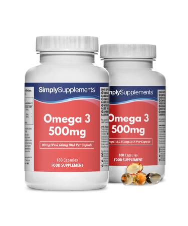 Omega 3 500 milligrams | Providing EPA & DHA | 2 x 180 Capsules | Manufactured in The UK