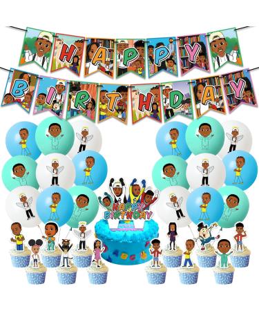 For Jools TV Cartoon Theme Birthday Party Pack: Banner Cake Topper Cupcake Toppers Balloons for Unforgettable Kids' Celebrations