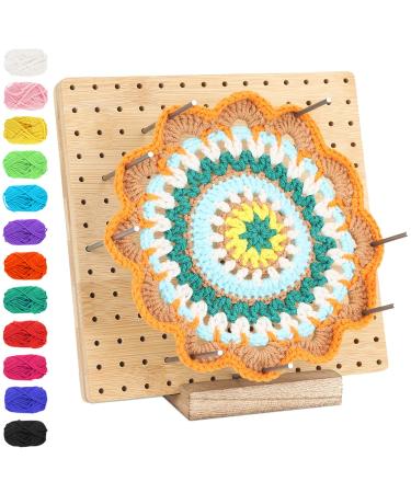 Crochet Blocking Board 8 Bamboo Wooden Knitting Crochet Board for Granny Squares  Full Kit with 8pcs Stainless Steel Rod Pins and 12 colors of wools  Excellent Gifts for Granny Squares Lovers