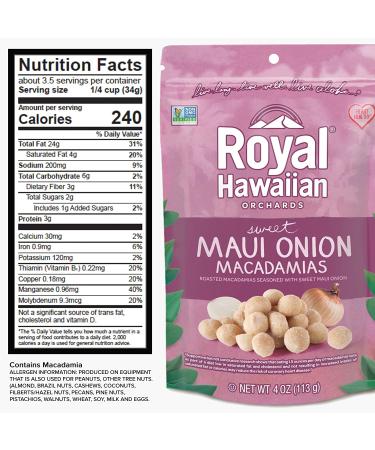 Royal Hawaiian Orchards Sweet Maui Onion Macadamia Nuts - Gluten-Free, Vegan, Non-GMO, Kosher - 4 oz (2 Pack) - Buy Online on GoSupps.com