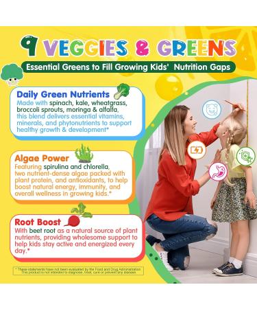 Kids Super Greens Gummies, Superfood Multivitamin for Kids, 20+ Veggie, Fruit, Vitamin, Mineral, Probiotic, Kids Vitamin Gummies for Growth, Immunity, Digestion, Picky Eater Approved, Sugar Free 2Pack 60 Count (Pack of 2) - Buy Online on GoSupps.com