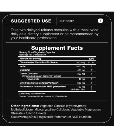 GLP-CORE - GLP-1 Supplement for Women and Men GLP1 Support with GlucoVantage 200 mg Dihydroberberine 10 B TFU Heat-Stable Akkermansia 1 g Inulin 30 Servings 120 Count (Pack of 1) - Buy Online on GoSupps.com