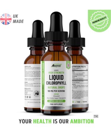 High Strength 100mg Liquid Chlorophyll Drops - 60ml for 60 Servings - 2 Month Supply - Made in UK - Buy Online on GoSupps.com