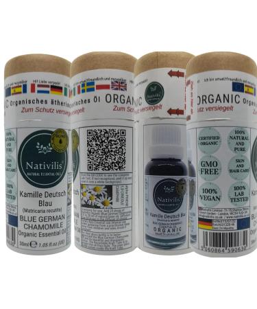 Nativilis Organic German Blue Chamomile Essential Oil - Anti-Inflammatory Soothing Skin Care & Hair Treatment for Lice & Dandruff - Natural Chamazulene Aromatherapy Solution - Buy Online on GoSupps.com