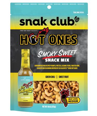 Snak Club x Hot Ones Snack Mix Smoky Sweet Spicy Snacks with Peanuts Pretzels Sesame Sticks Toasted Corn Cashews Inspired by Hot Ones Vegan Snack 10 oz Resealable Bag
