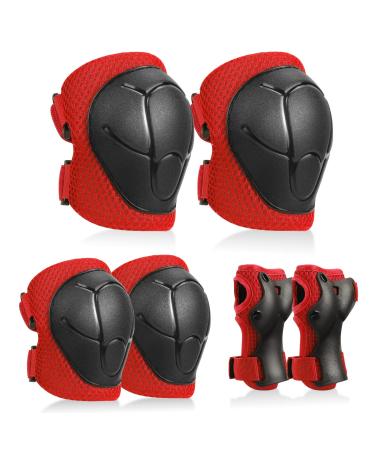 KUYOU Kids Knee Pads Elbow Pads Guards Protective Gear Set Safety Gear for Roller Skates Cycling BMX Bike Skateboard Inline Skatings Scooter Riding Sports. Red