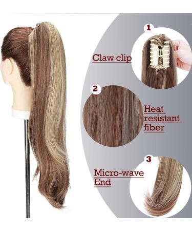22" Claw On Ponytail Extensions Slightly Wavy Tails Clip In Hairpieces Long Curly Ponytail Synthetic For Women Ladies Light Brown & Ash Blonde - Buy Online on GoSupps.com