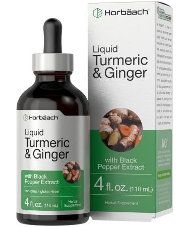 Horbaach Turmeric and Ginger Supplement Drops | 4 fl oz | with Black Pepper Extract | Herbal Liquid Tincture | Vegan Non-GMO & Gluten Free