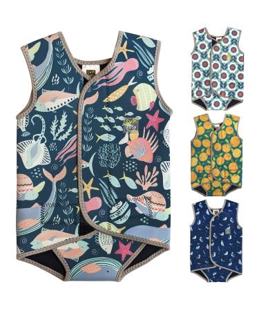 Swim Cosy Baby/Toddler Wetsuit Vest with UPF50 - Neoprene Wrap around design for Boys/Girls 0-3 years - Unicorns Dinosaurs Ducks Life in the Sea MEDIUM 6-18 Months