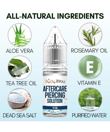 BodyJ4You Piercing Aftercare Saline Solution - Nose Belly & Ear Cleaner - Keloid Treatment & Piercing Bump Removal - Sea Salt & Aloe - 0.33 Fl Oz (10ml - Buy Online on GoSupps.com