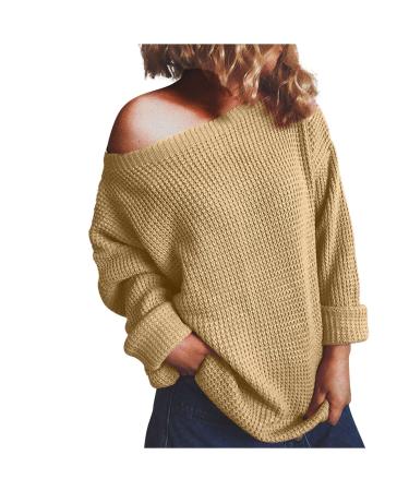 Fguutym dresses clips ladies invisibly long -sleeved casual monochrome knitted vacation winter loose sweater sweater women 46 khaki s