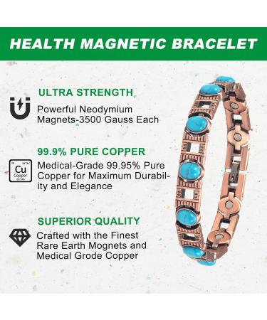 Buy Enercoppex 99.99% Pure Copper Magnetic Therapy Bracelet for Arthritis Relief - Strong 3500 Gauss Turquoise Jewelry for Women - Buy Online on GoSupps.com