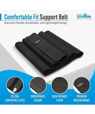 Welkim Abdominal Binder Black - 12 Inch Wide Support Belt for Lower Waist, Hernia, Postpartum & Weight Loss - Large - Buy Online on GoSupps.com