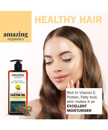 AmazingOrganics Pure Unrefined Castor Oil - 250ml for Hair, Skin, Eyelashes & Nails - Buy Online on GoSupps.com