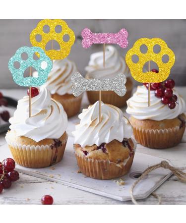 Dog Paw & Bone Cupcake Toppers Puppy Baby Shower Cupcake Toppers Puppy Themed Dessert Picks Baby Girl/Boy Birthday Party Decoration - Pink & Blue Glitter - Buy Online on GoSupps.com