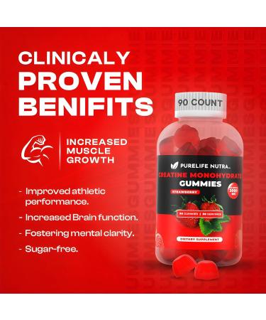 Buy Creatine Monohydrate Gummies - 3g Sugar-Free Strength & Focus Boost 90 Count Vegan Strawberry - Non Bloating Gluten Free Halal - Buy Online on GoSupps.com