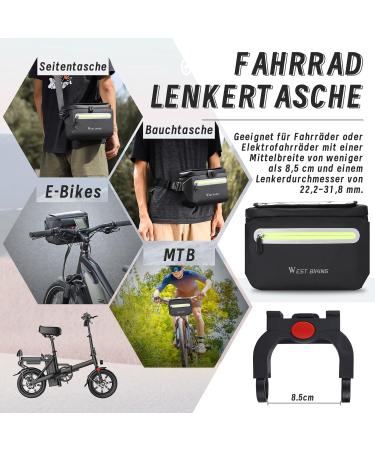 XIQI Waterproof Handlebar Pocket for E-Bikes & Bicycles | Front Steering Pockets with Cell Phone Holder & Removable Strap (4L) - Black - Buy Online on GoSupps.com