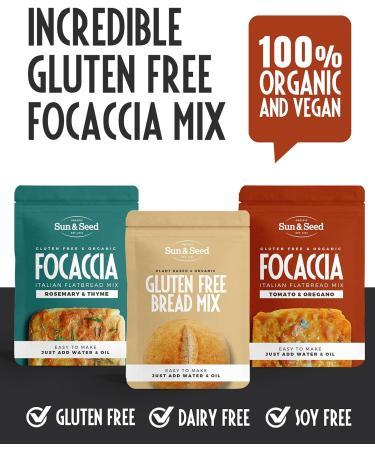 Organic Gluten Free Bread Mix & Focaccia Mix Bundle by Sun & Seed - 300g - 3 Pack - Vegan Friendly - Made From Organic Ingredients - Gluten Free Organic GF Bread & Focaccia Mix Bundle - Buy Online on GoSupps.com