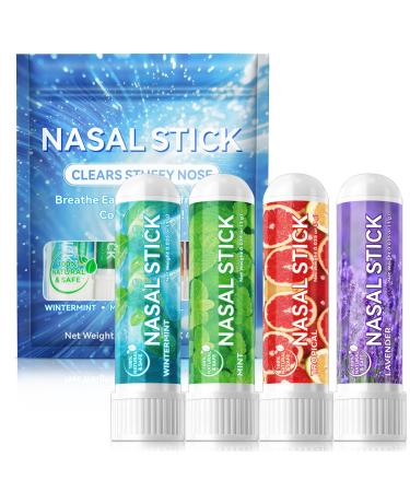 Nasal Sticks (4 Pack) Nose Inhaler Stick with Essential Oils + Menthol (Mint Wintermint Tropical Lavender) - Enhance Focus & Breathe Better Provides Fresh Cooling Sensation 4 Count (Pack of 1)